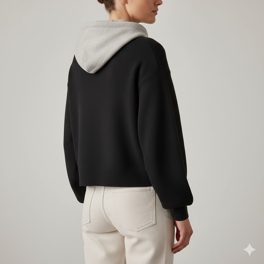 Elisa Women’s Cropped Cardigan – Puff Sleeve Zip-Up Knitted Hooded Cardigan