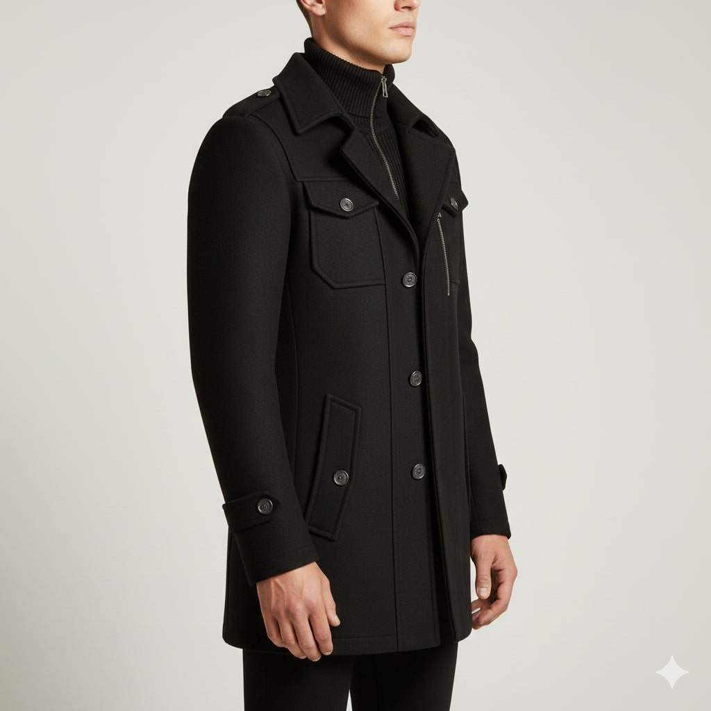 Orlando Men’s Wool Jacket – Wool Winter Coat with Tailored Collar & Utility Pocket