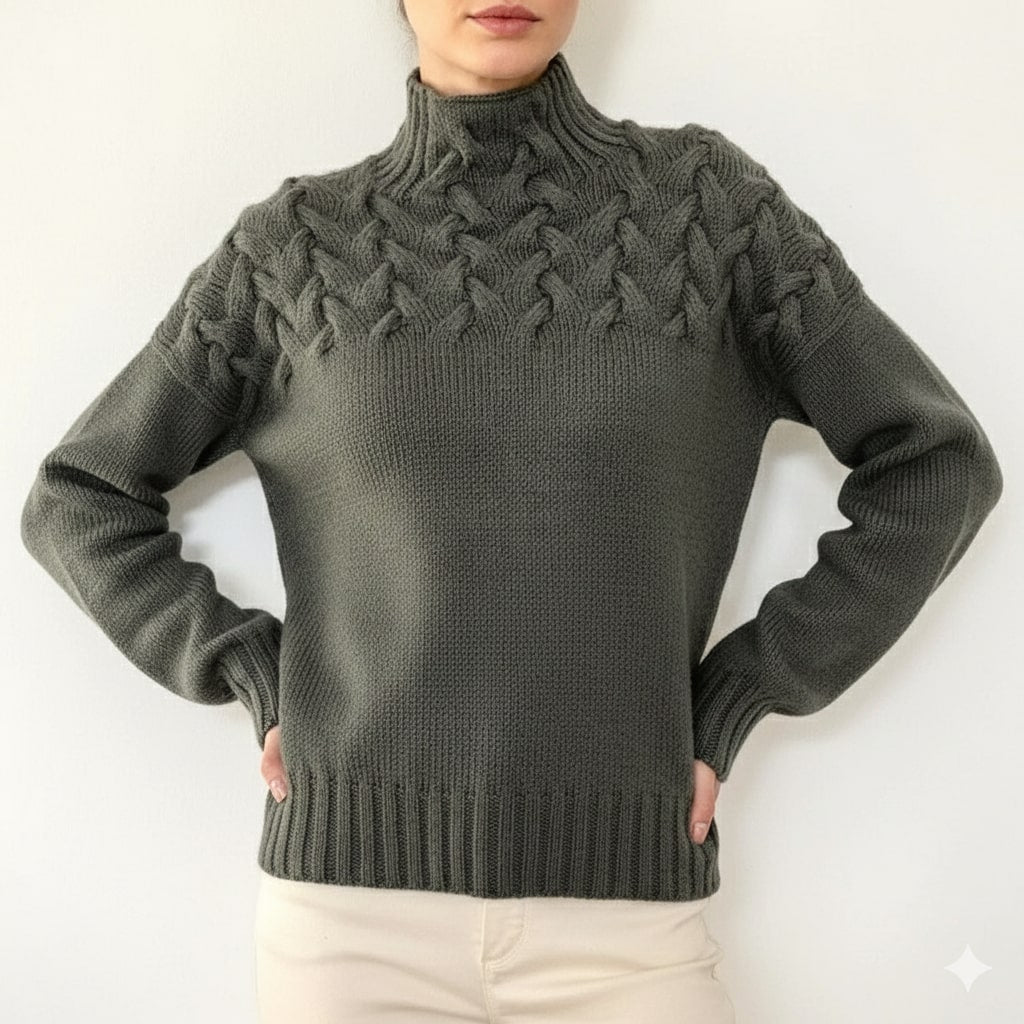 Yara Women’s Knit Jumper – Textured Soft High-Neck Pullover for Autumn