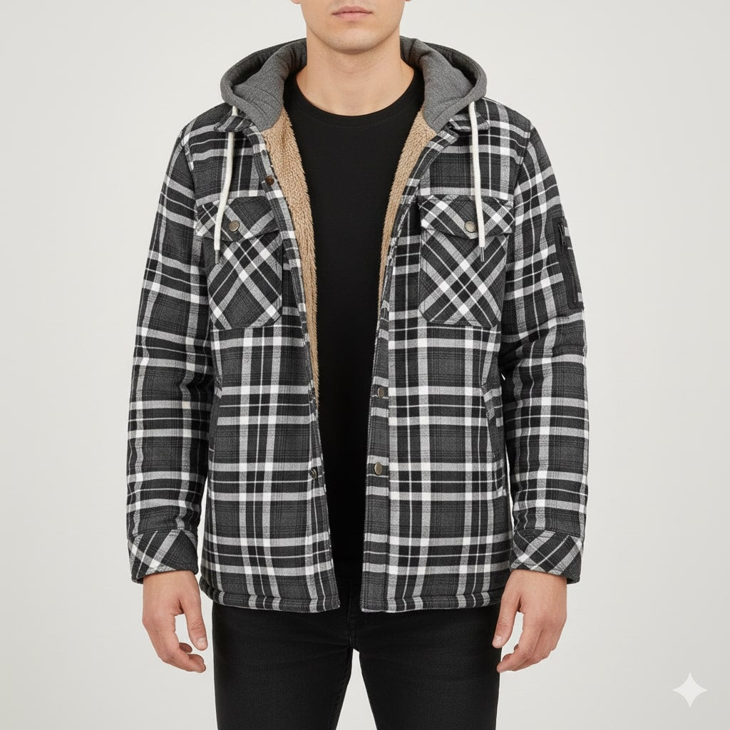 Florent Men’s Hoodie Jacket – Sherpa-Lined Flannel Hoodie for Winter Wear