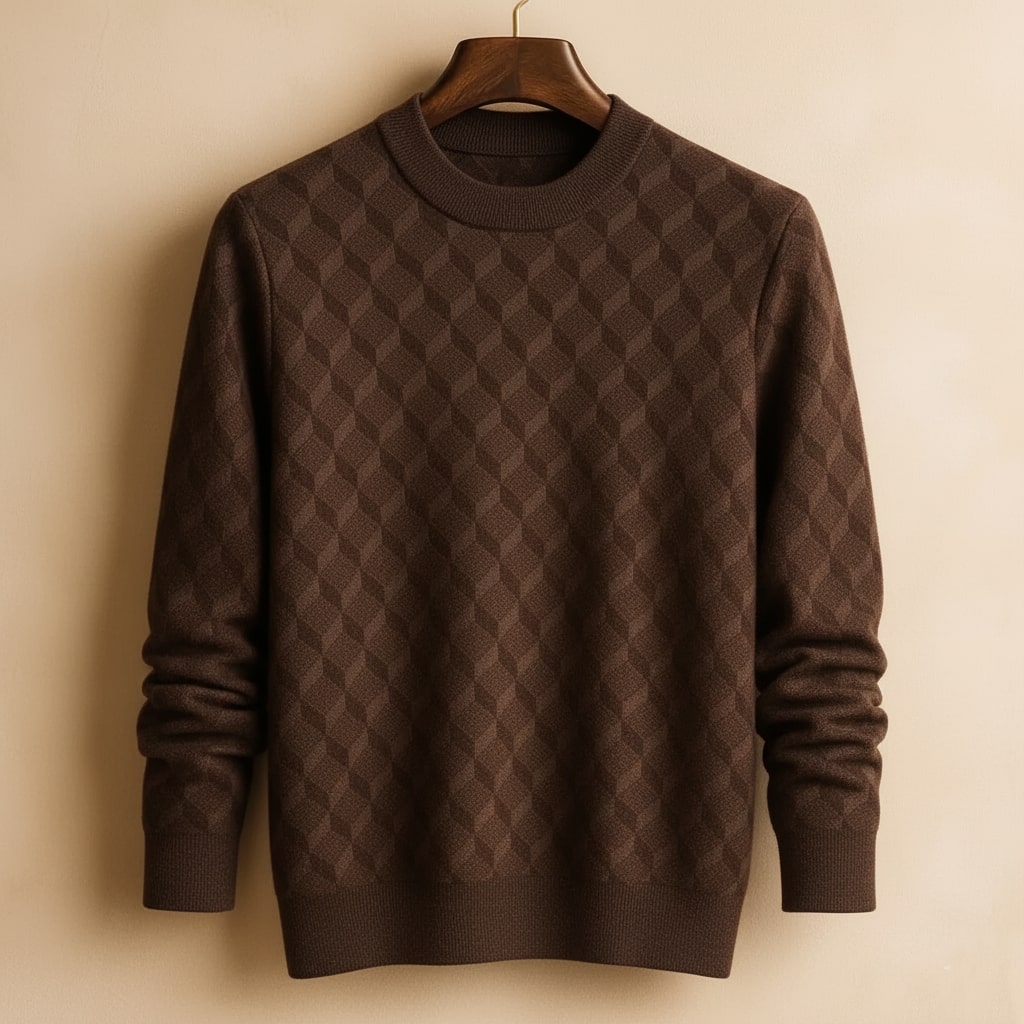 Martin Men’s Knit Sweater – Soft Geometric Pattern with Ribbed Crew Neck Sweater