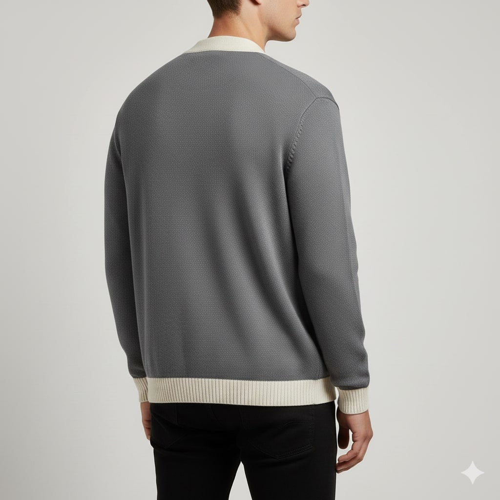 Sergey Men’s Cardigan – Two-Tone Button Placket Knitted Cardigan