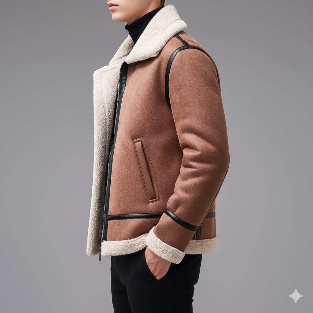 Johan Men’s Leather Jacket – Soft Shearling Lined Zip-Up Jacket