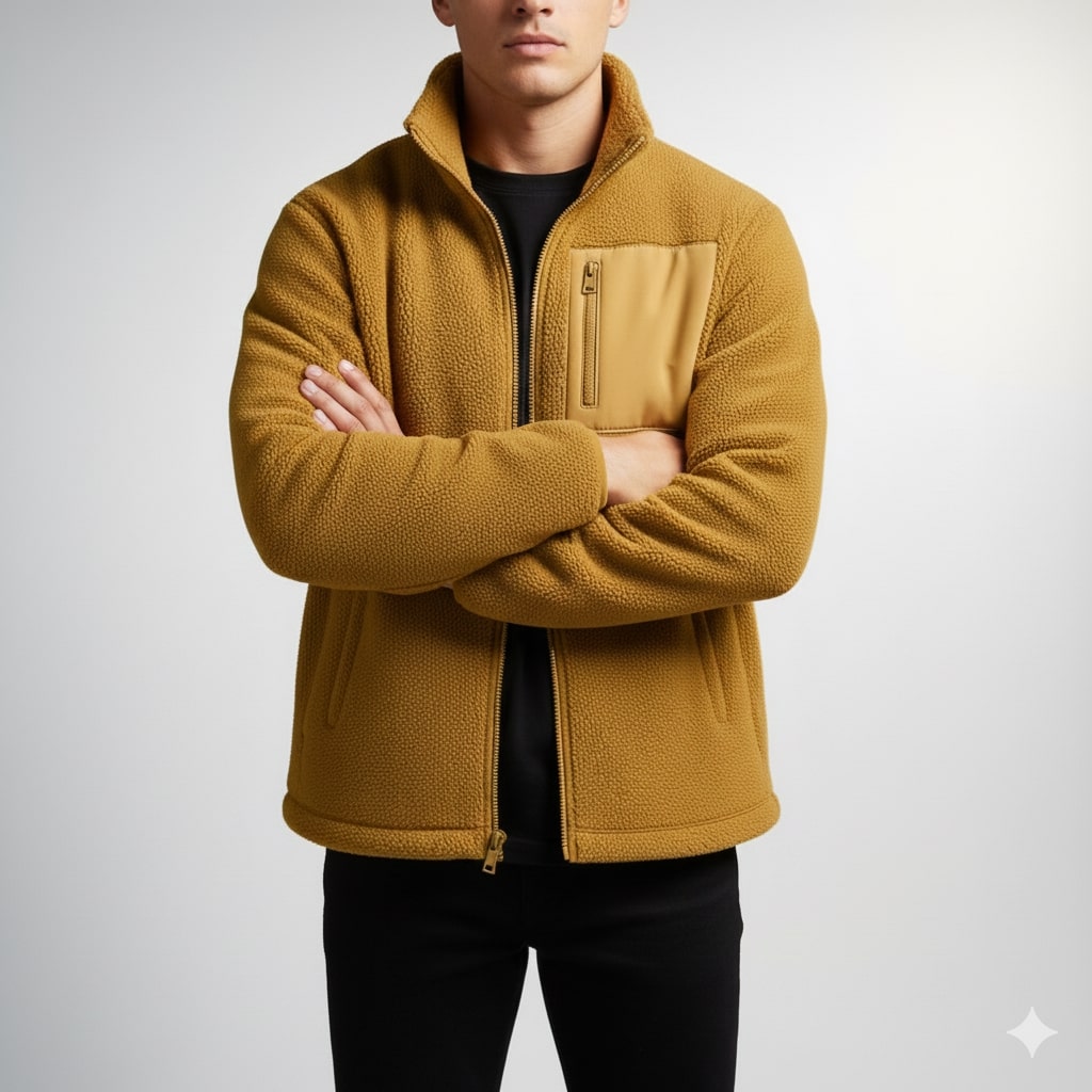 Nikola Men's Fleece Jacket – Soft Insulating Lightweight Jacket with Stand Collar