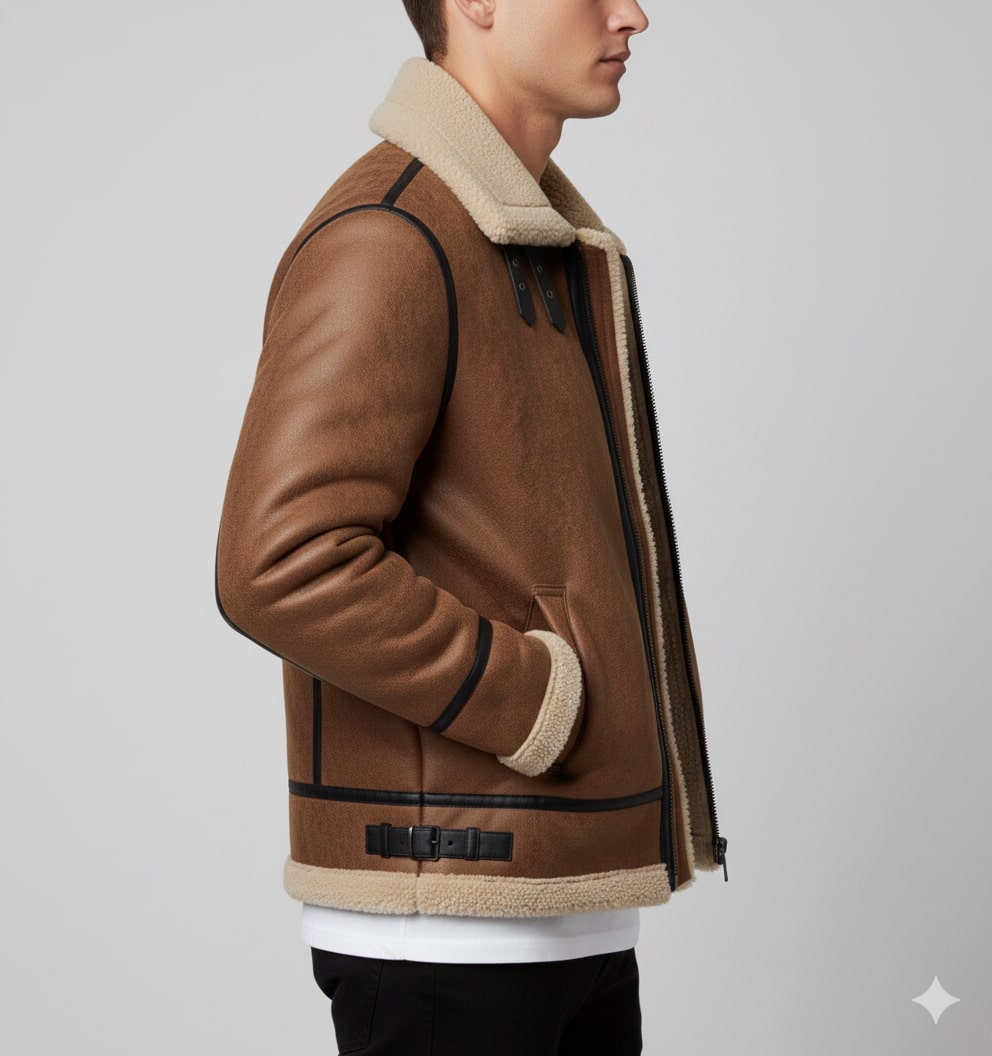 Daan Men's Shearling Jacket – Heavyweight Leather Jacket with Structured Fit