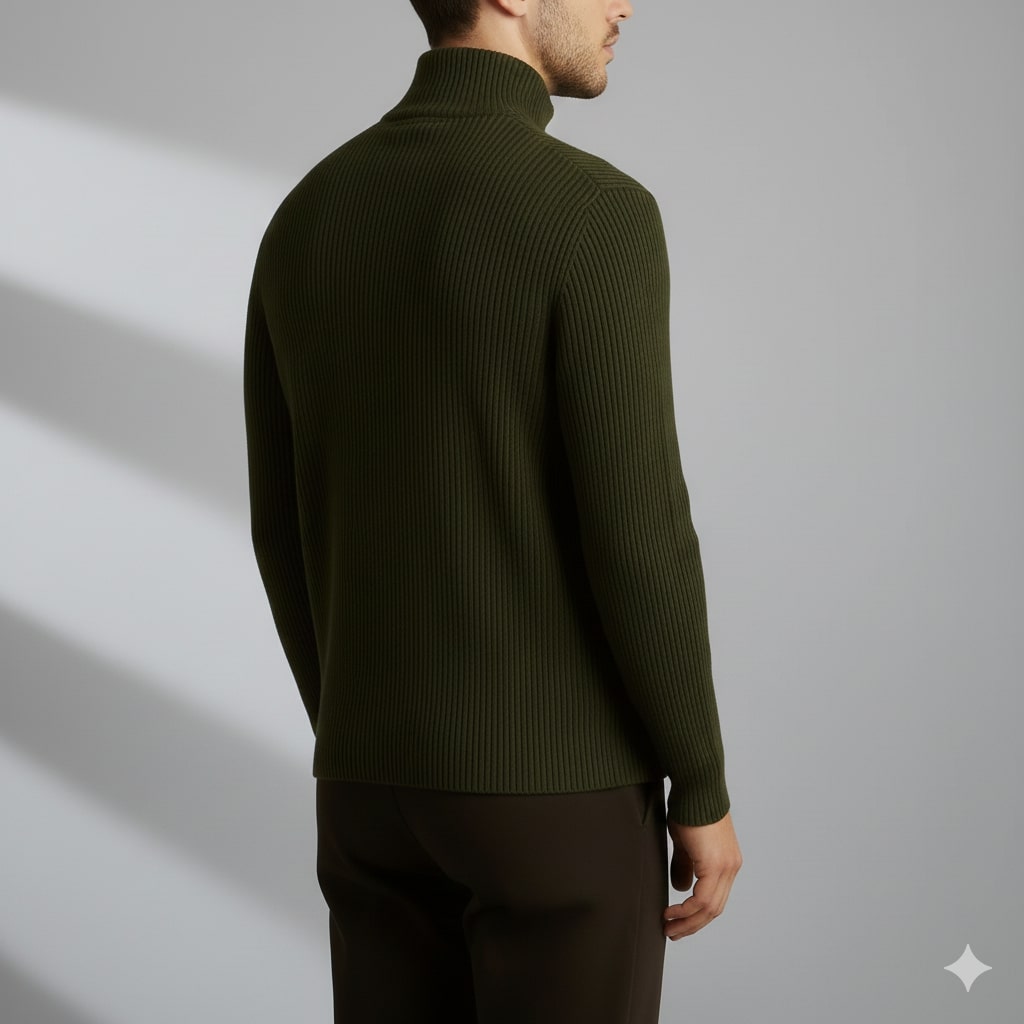 Soren Men’s Turtleneck Sweater – Warm Breathable Wool Knit Pullover with Structured Ribbed Collar