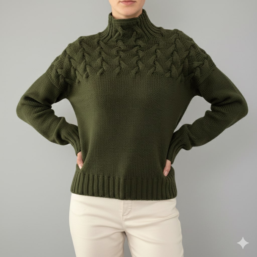 Yara Women’s Knit Jumper – Textured Soft High-Neck Pullover for Autumn