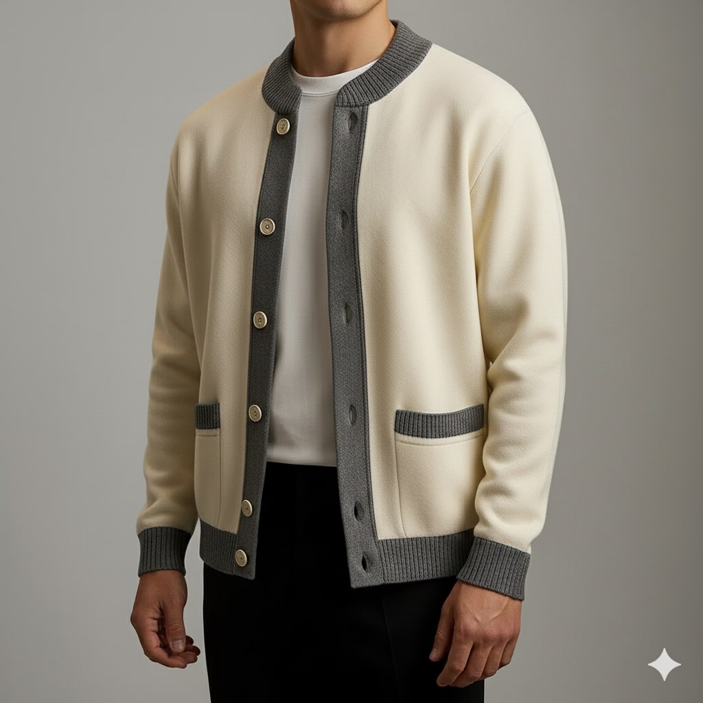 Sergey Men’s Cardigan – Two-Tone Button Placket Knitted Cardigan