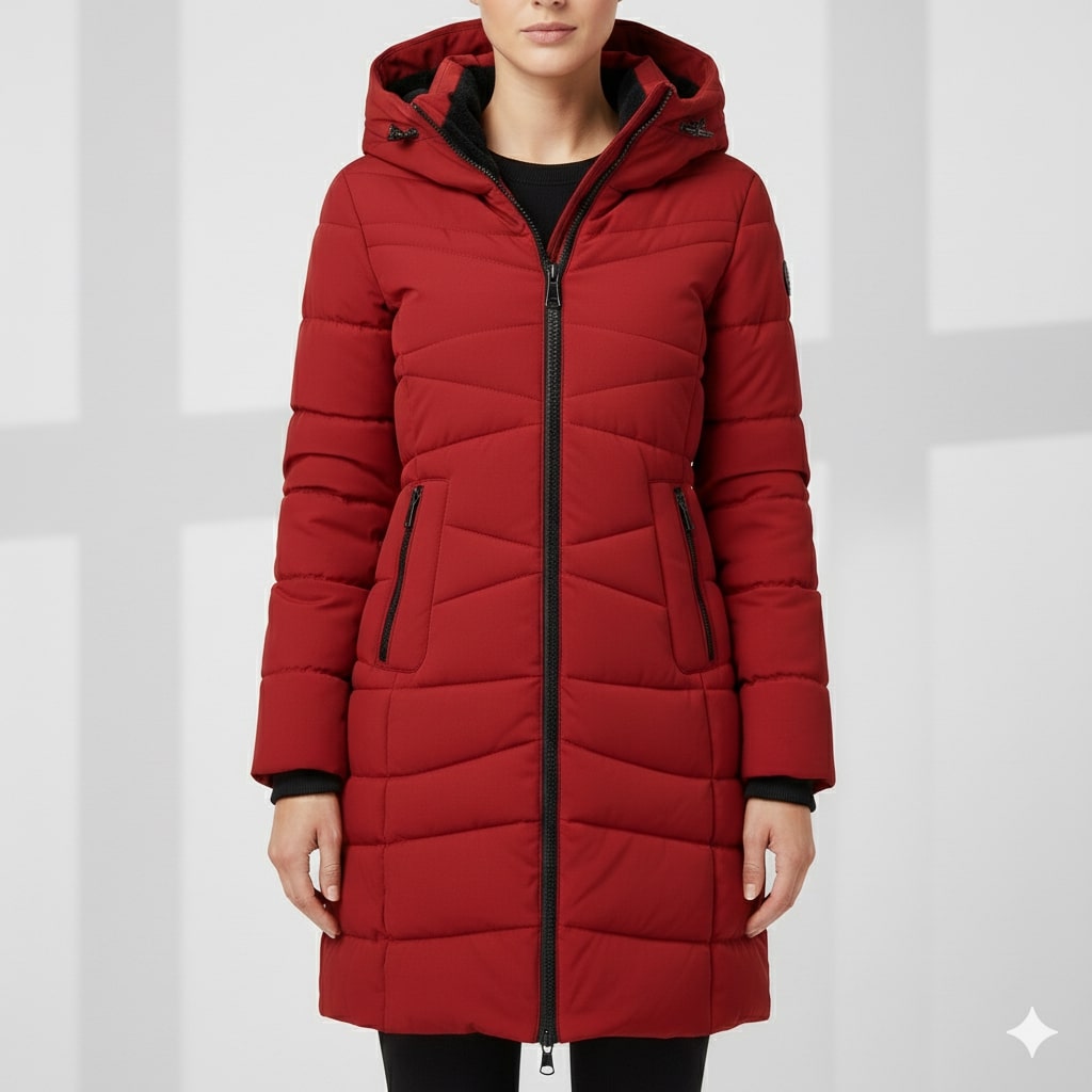 Livia Women’s Long Quilted Coat – Full-Length Warm Winter Jacket with Hood & Plush Lining