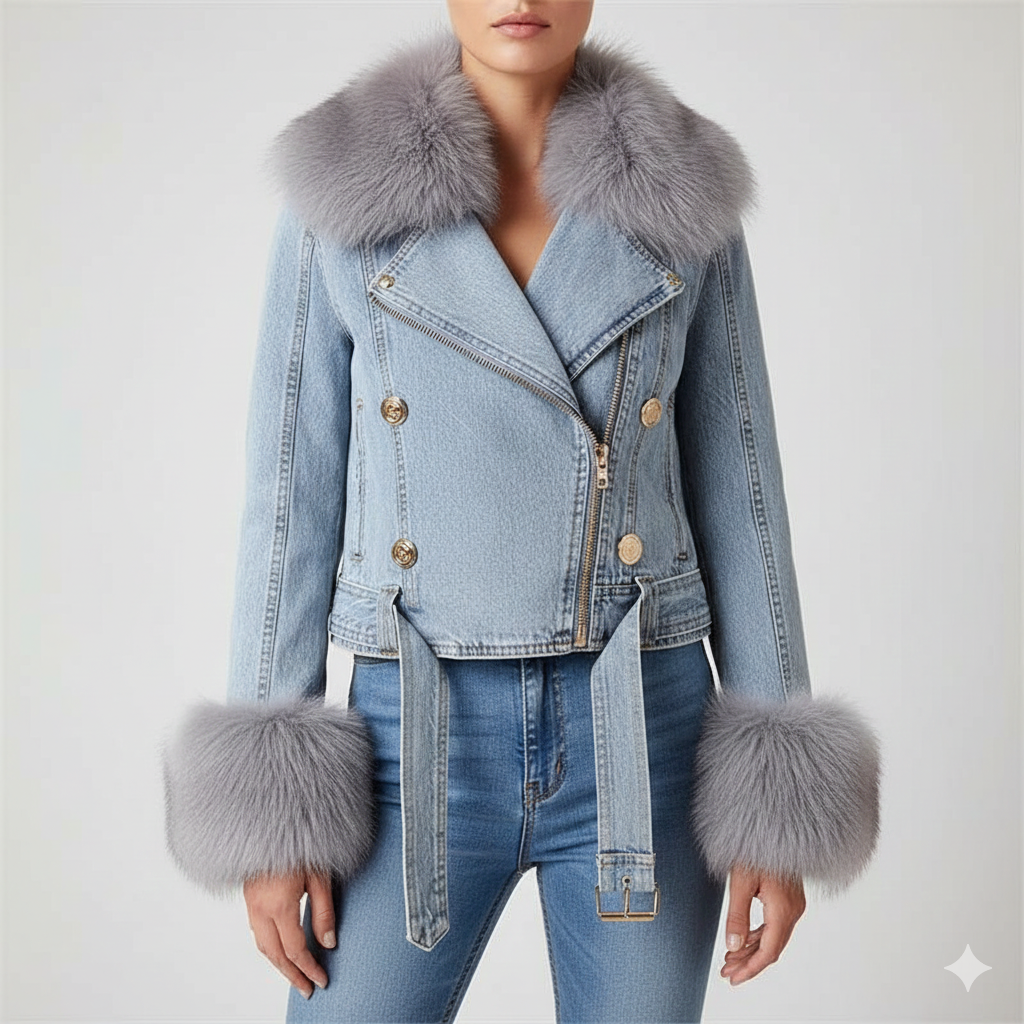 Zara Women's Denim Jacket – Soft Lined Women’s Jacket with Warm Fur Collar & Cuffs
