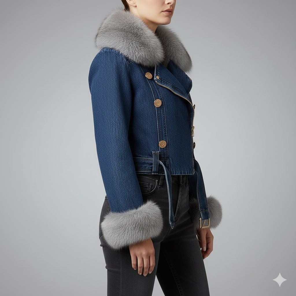 Zara Women's Denim Jacket – Soft Lined Women’s Jacket with Warm Fur Collar & Cuffs