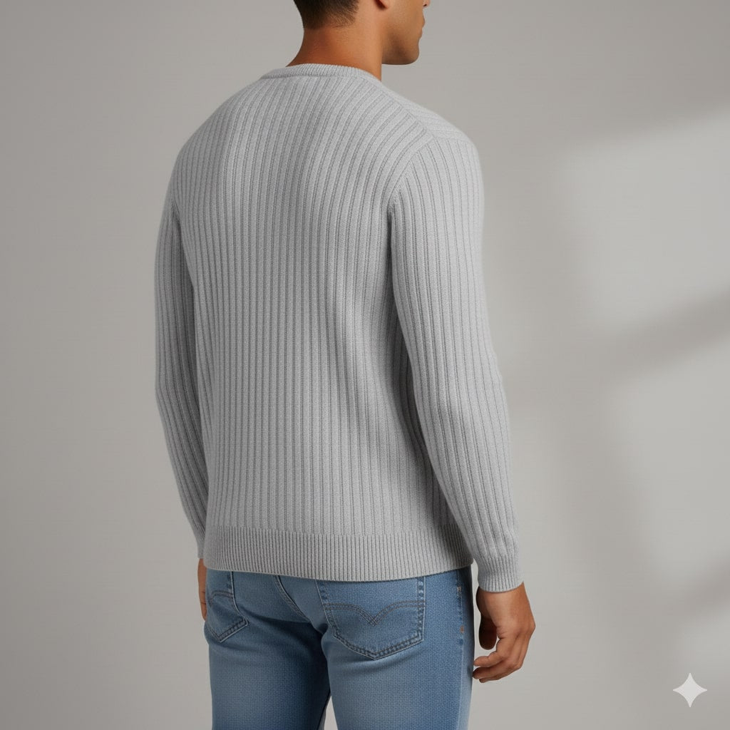 Everett Men’s Merino Wool Sweater – Soft Warm Knit Pullover with Structured Ribbed Collar