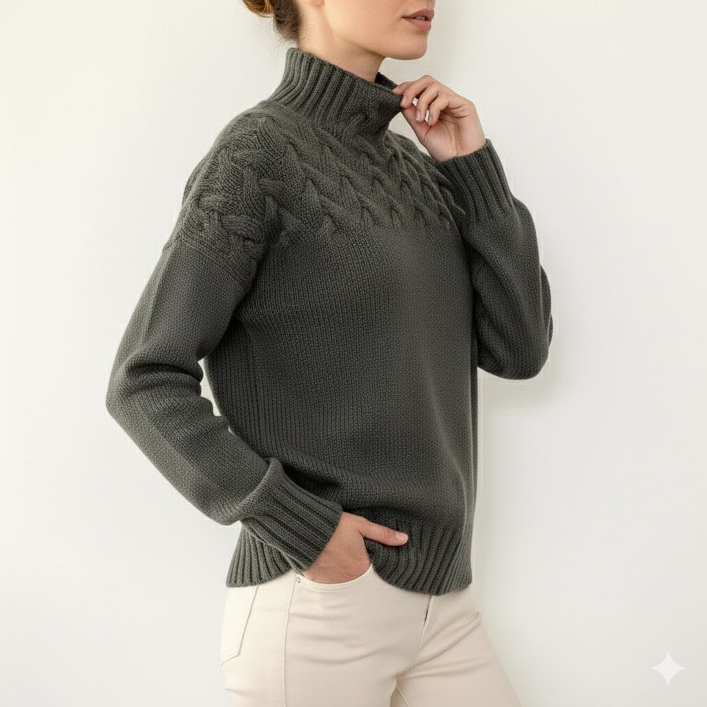 Yara Women’s Knit Jumper – Textured Soft High-Neck Pullover for Autumn