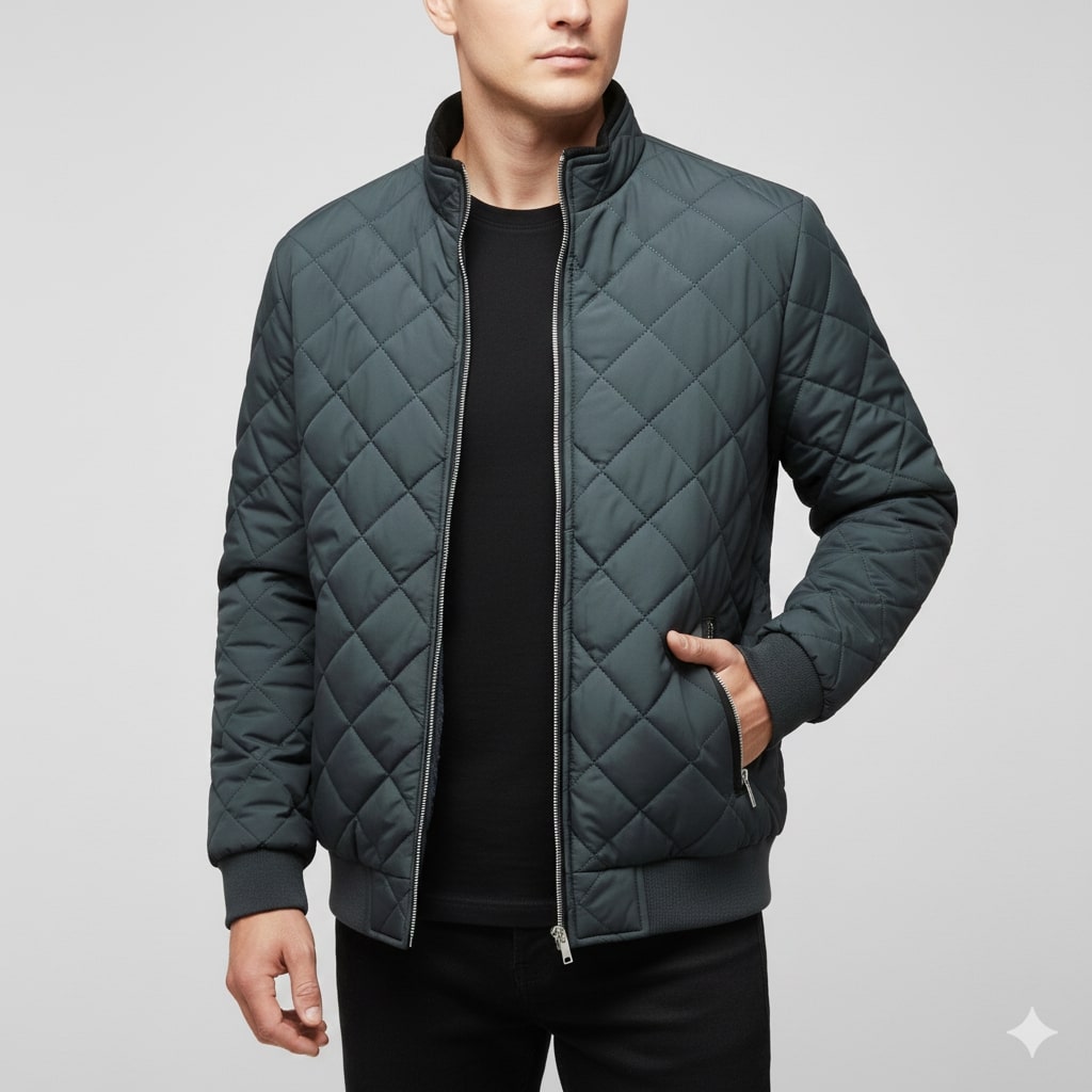 Roel Men’s Quilted Jacket – Diamond Quilted Fleece-Lined Zip-Up Jacket
