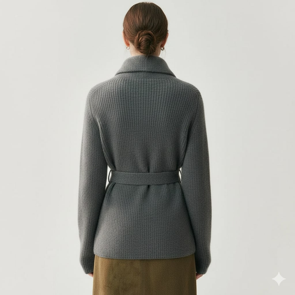 Alina Women’s Belted Cardigan – Soft  Wool Ribbed Knit with Waist Tie