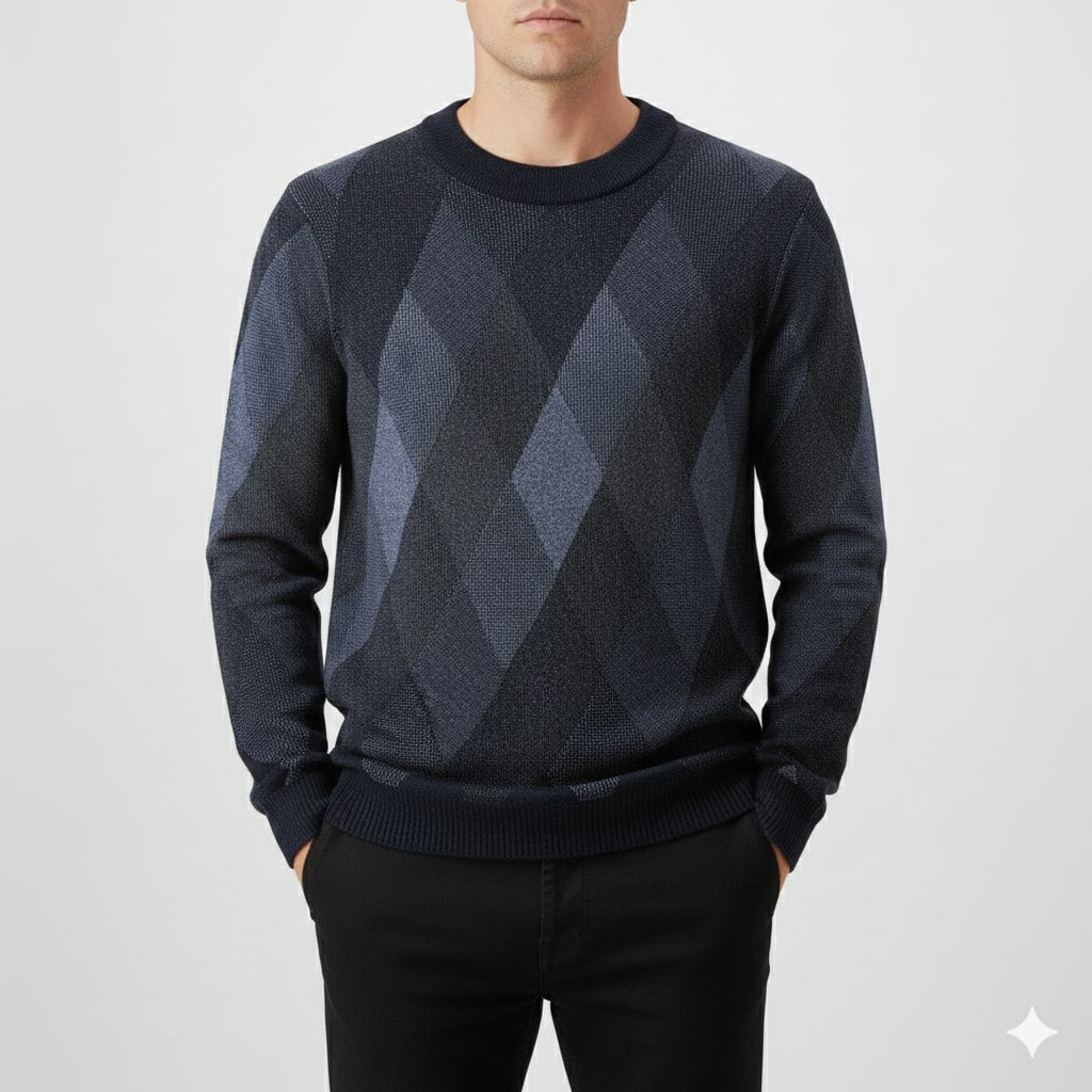Caleb Men’s Knit Sweater – Premium Wool-Blend Argyle Crewneck Pullover