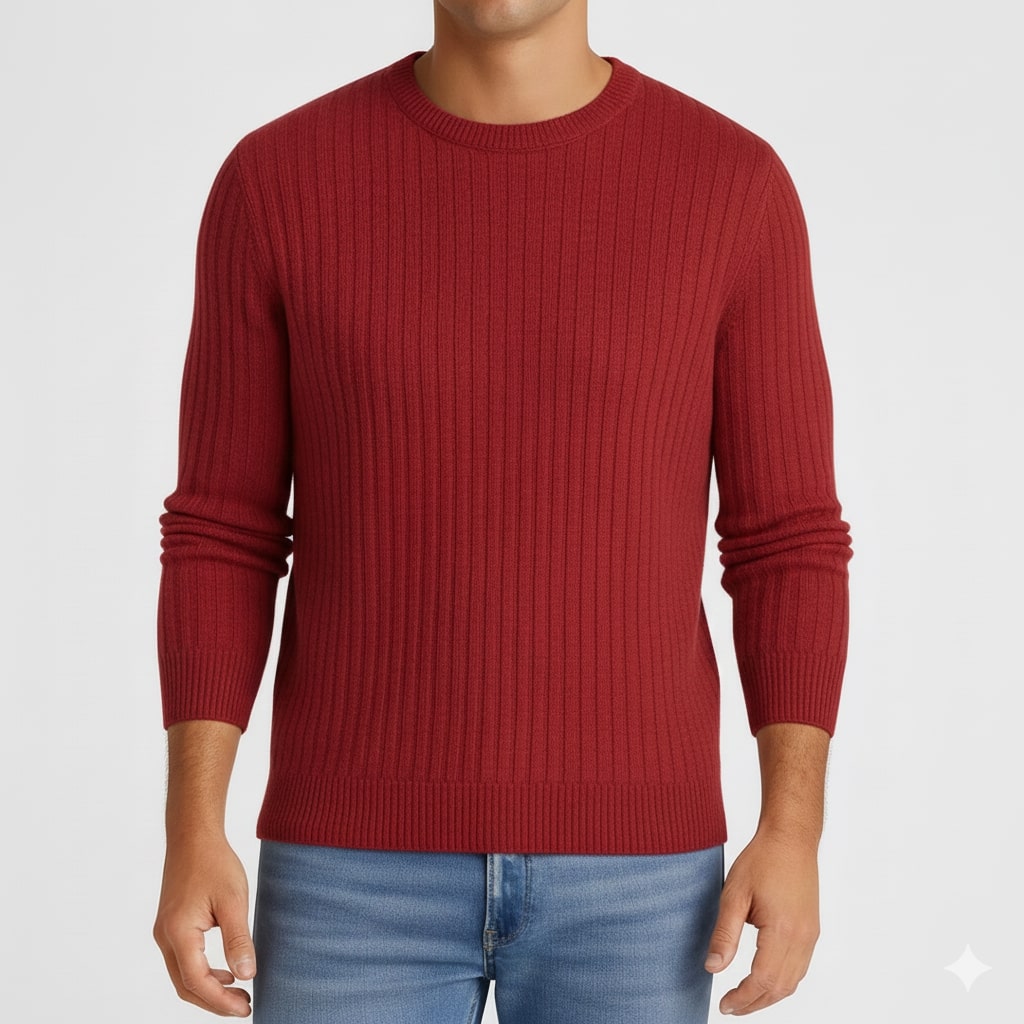 Everett Men’s Merino Wool Sweater – Soft Warm Knit Pullover with Structured Ribbed Collar