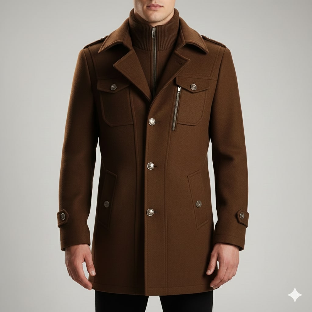 Orlando Men’s Wool Jacket – Wool Winter Coat with Tailored Collar & Utility Pocket