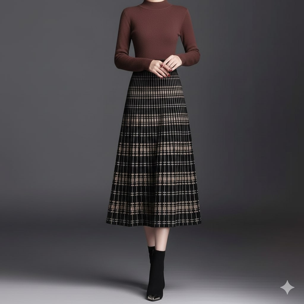 Clara Women's Pleated Midi Skirt – Stretch Cotton-Blend with Sculpted Waist