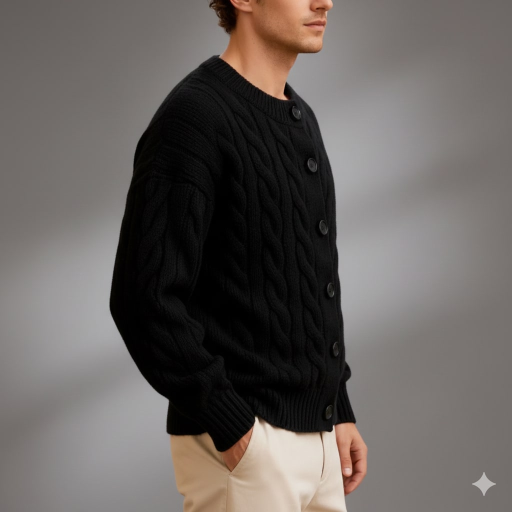 Anton Men’s Cardigan – Cable Knit Cardigan with Classic Button-Up Style