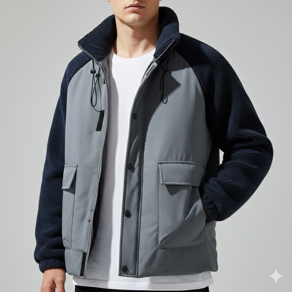 Diego Men’s Fleece Jacket – Hybrid Sherpa Zip Up Jacket