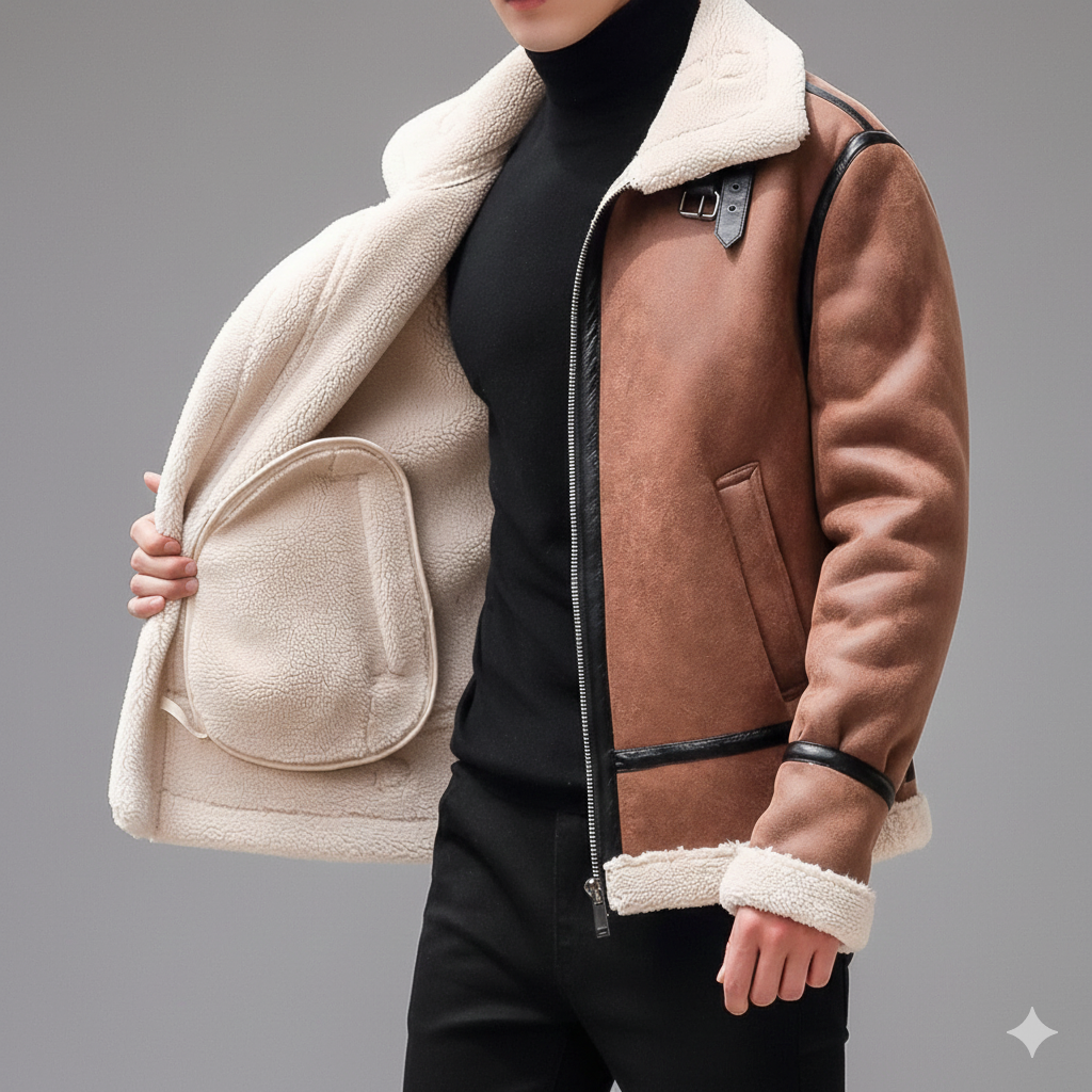 Johan Men’s Leather Jacket – Soft Shearling Lined Zip-Up Jacket