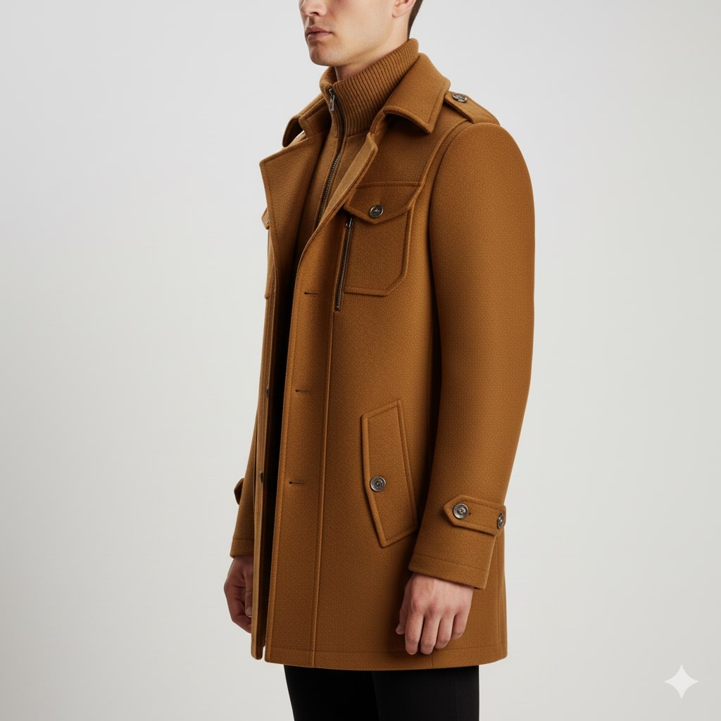 Orlando Men’s Wool Jacket – Wool Winter Coat with Tailored Collar & Utility Pocket