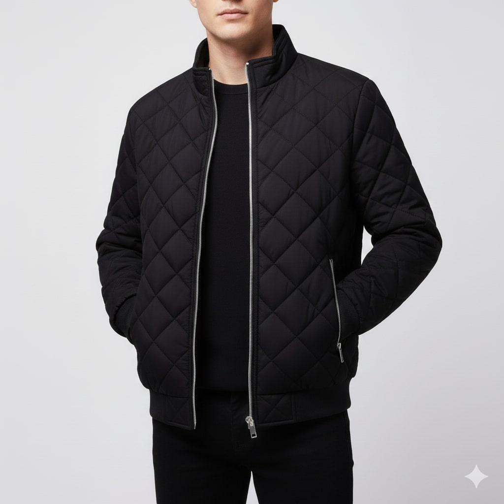 Roel Men’s Quilted Jacket – Diamond Quilted Fleece-Lined Zip-Up Jacket