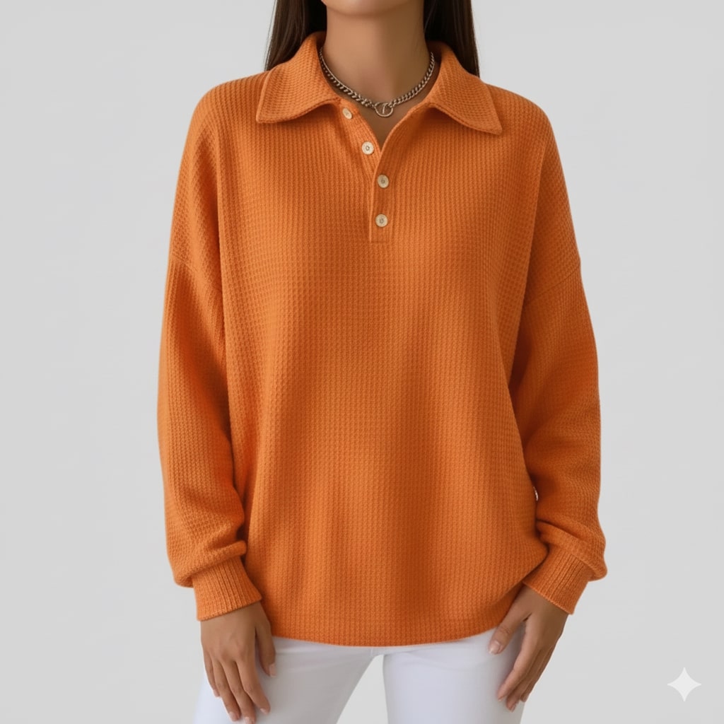 Angelina Women’s Knit Polo Sweater – Soft Ribbed Texture with Feminine Drape