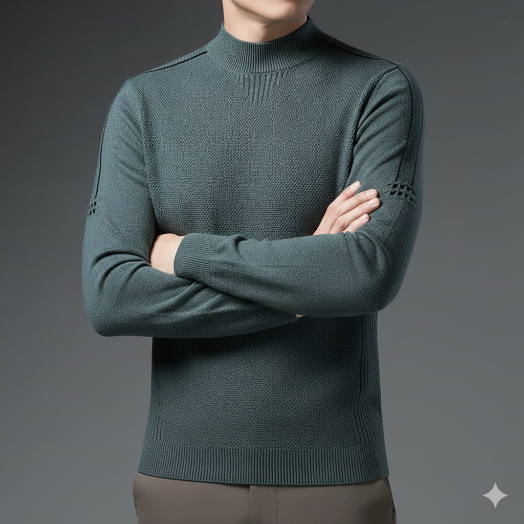 Finn Men’s Knit Sweater – Jacquard Knit Mock-Neck Pullover for Everyday Comfort