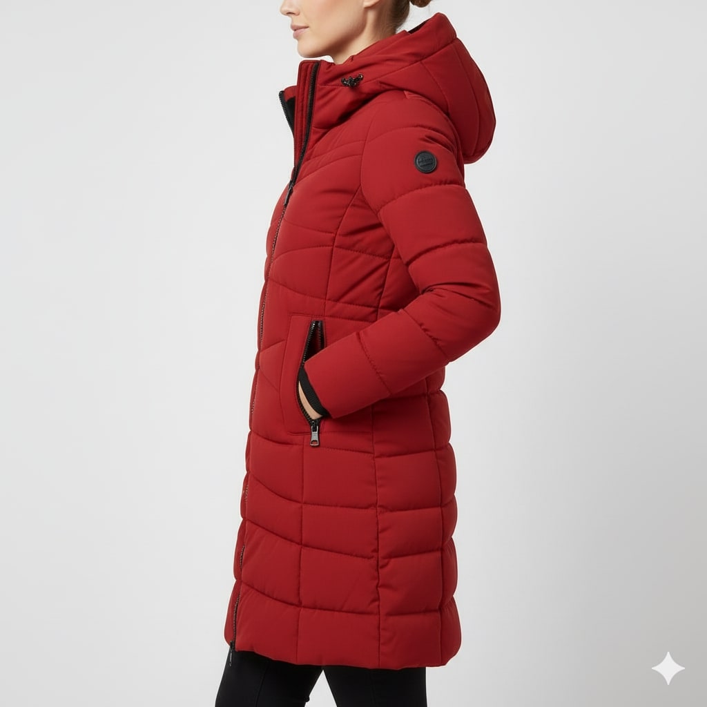 Livia Women’s Long Quilted Coat – Full-Length Warm Winter Jacket with Hood & Plush Lining