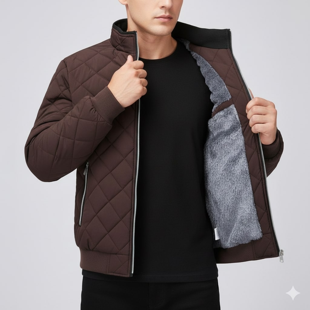 Roel Men’s Quilted Jacket – Diamond Quilted Fleece-Lined Zip-Up Jacket