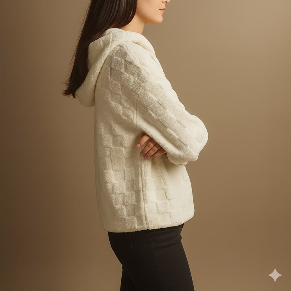 Bastien Unisex Fleece Hooded Jacket – Plush Check Texture in an Oversized Jacket