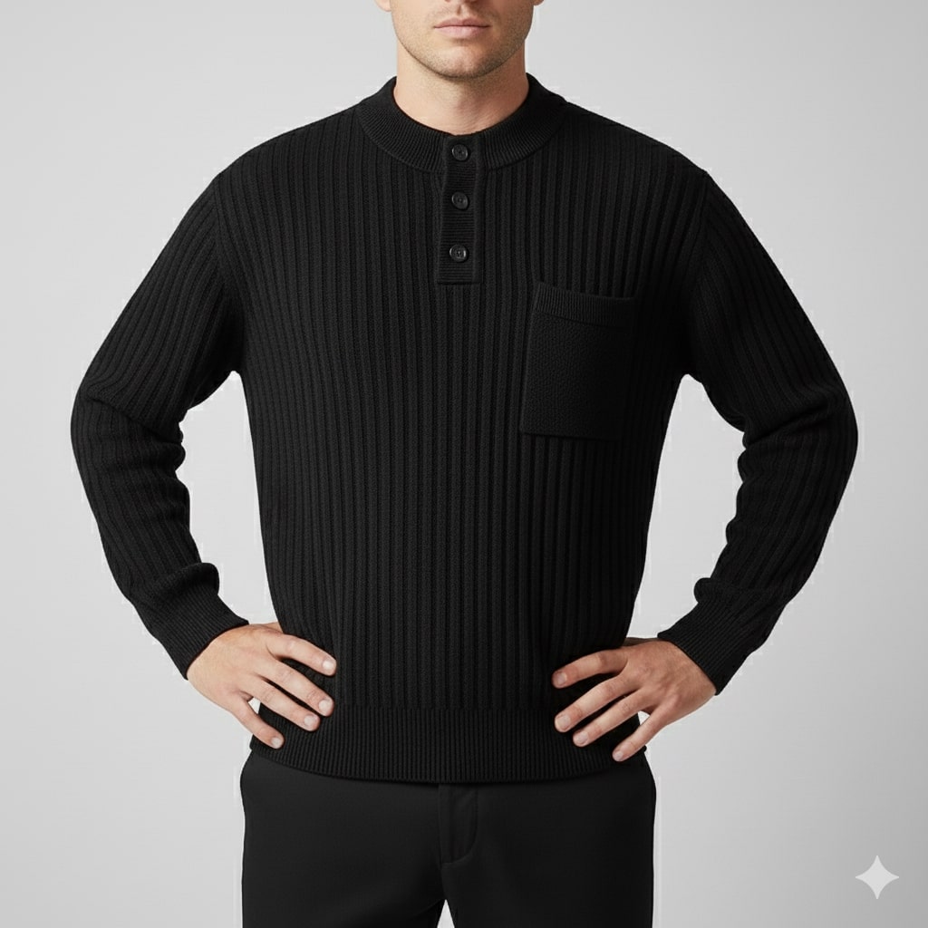 Kerem Men’s Pullover Sweater – Thick Ribbed Knit Pullover for Winter