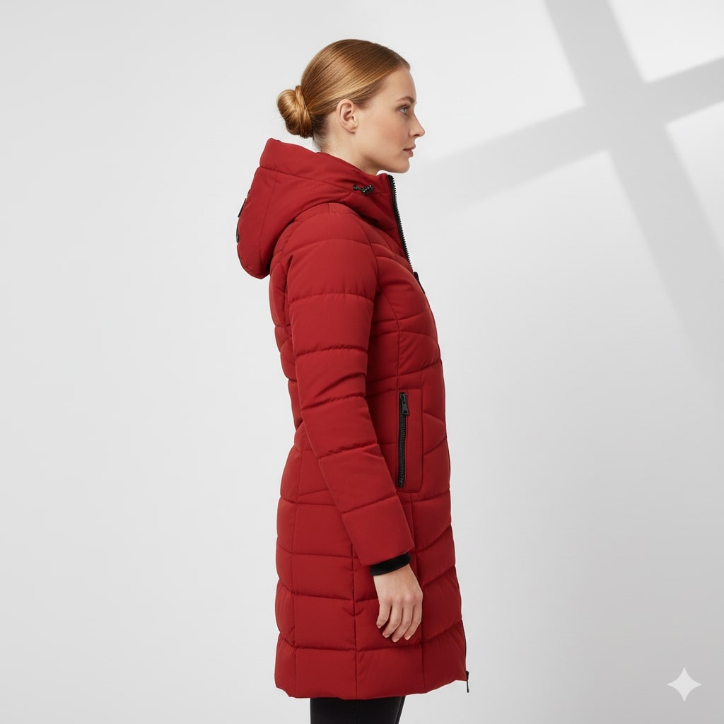 Livia Women’s Long Quilted Coat – Full-Length Warm Winter Jacket with Hood & Plush Lining
