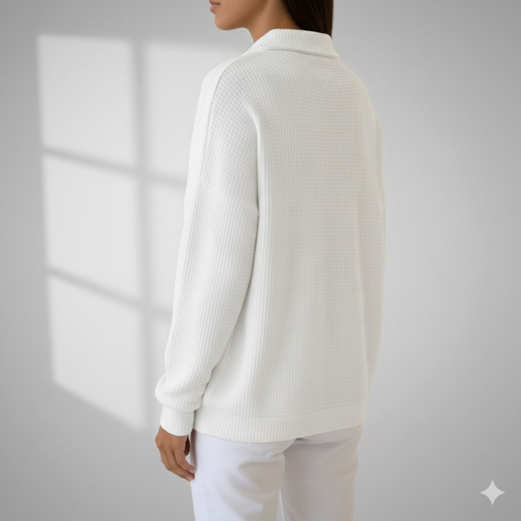 Angelina Women’s Knit Polo Sweater – Soft Ribbed Texture with Feminine Drape