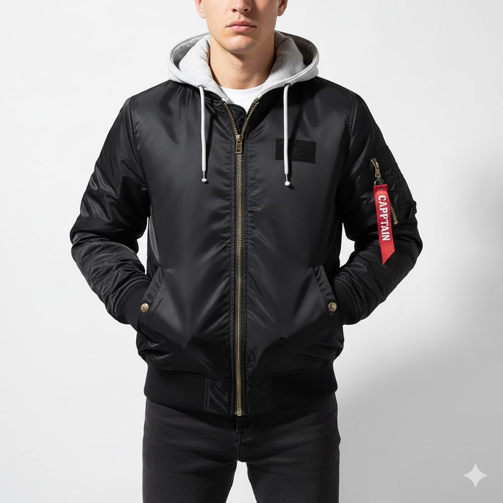 Finn Men’s Hoodie Jacket – Padded Cotton Military-Style Bomber Jacket