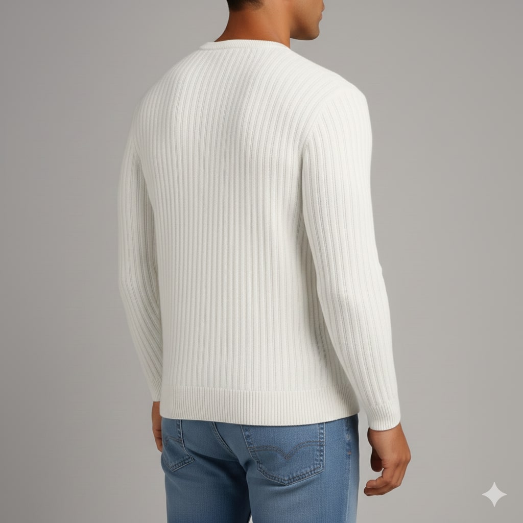 Everett Men’s Merino Wool Sweater – Soft Warm Knit Pullover with Structured Ribbed Collar