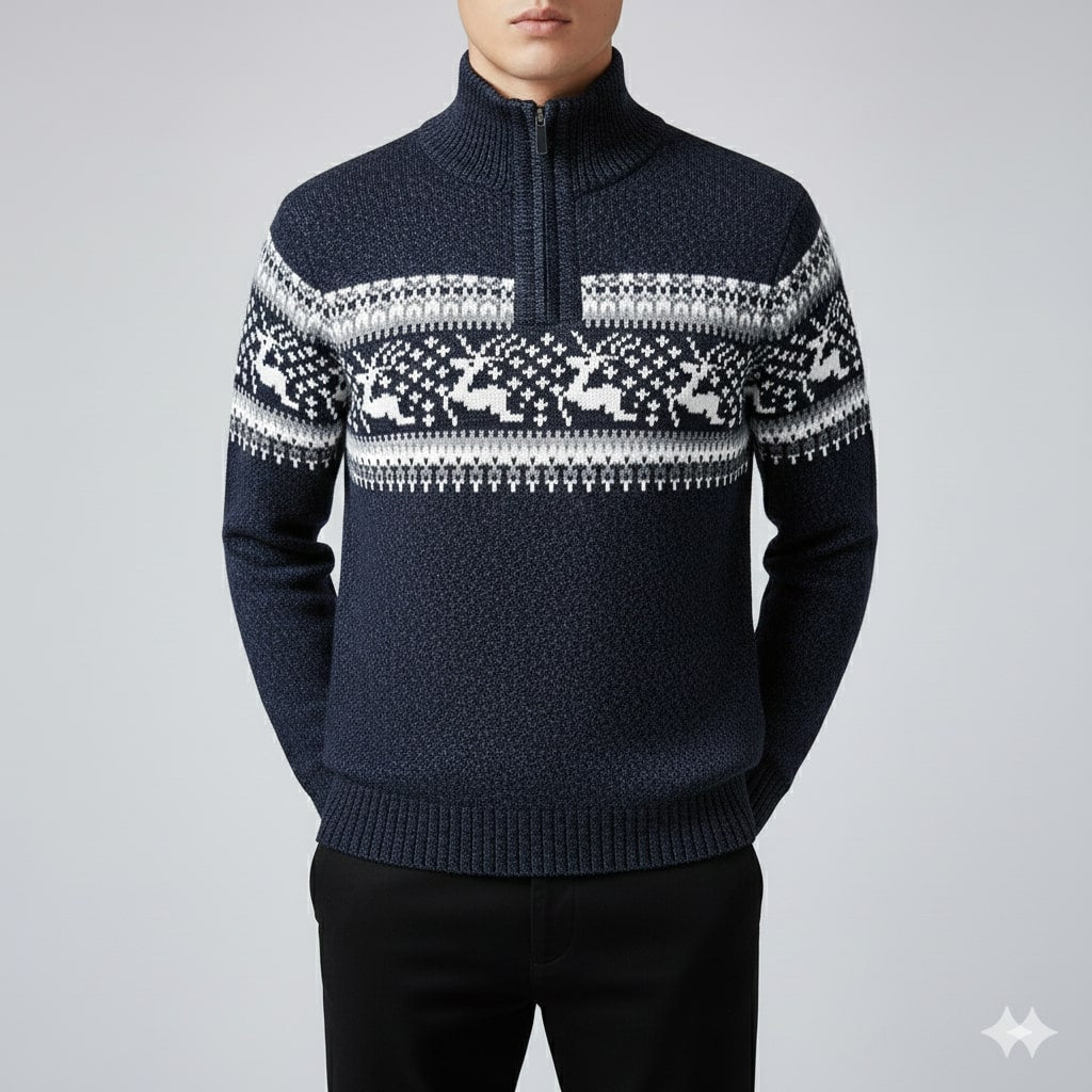 Mehdi Men's Christmas Sweater – Wool Knit Quarter-Zip Pullover