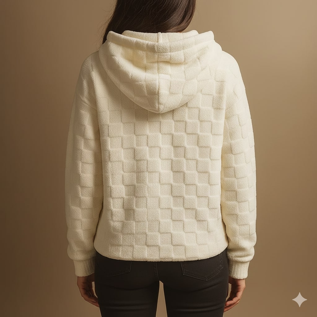 Bastien Unisex Fleece Hooded Jacket – Plush Check Texture in an Oversized Jacket