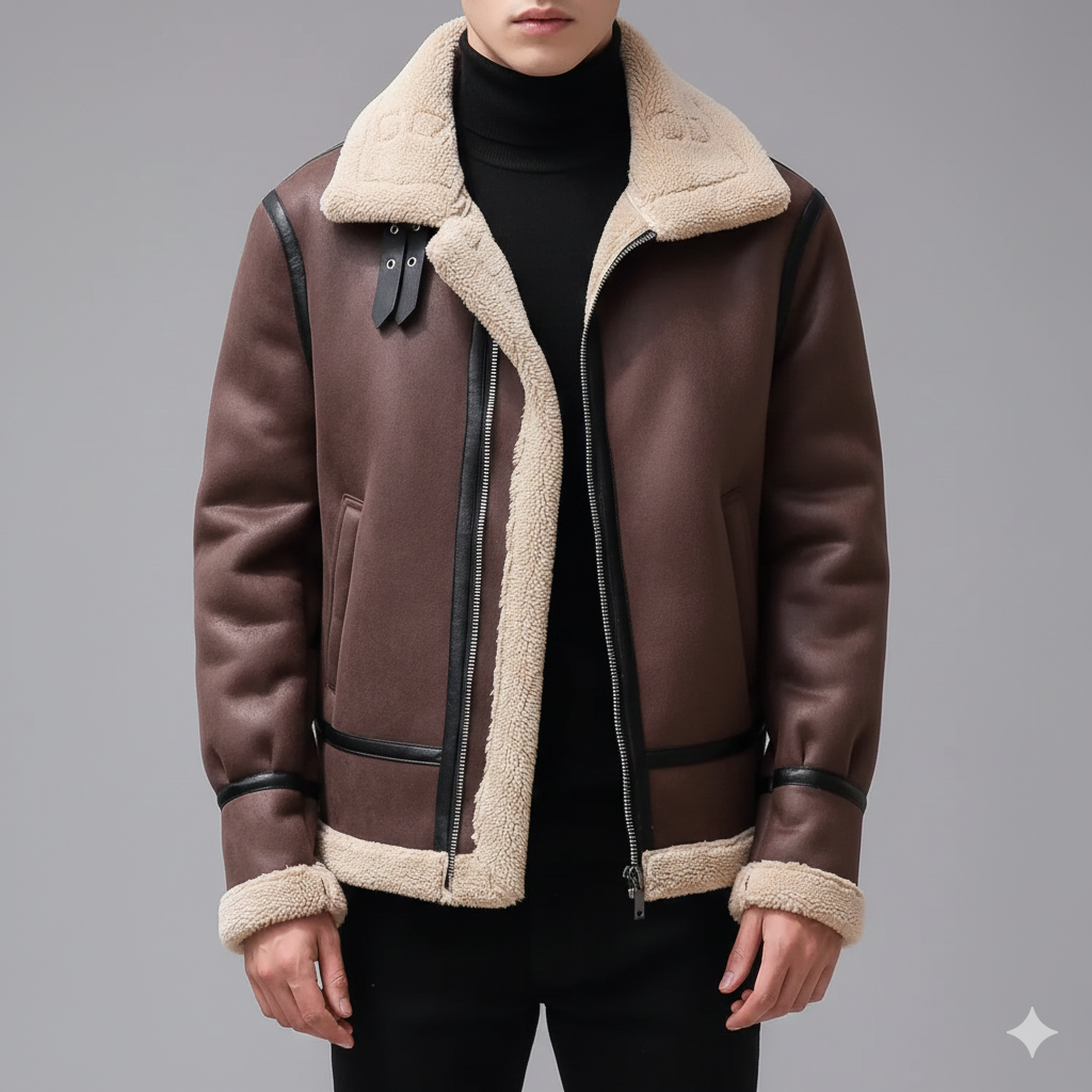 Johan Men’s Leather Jacket – Soft Shearling Lined Zip-Up Jacket