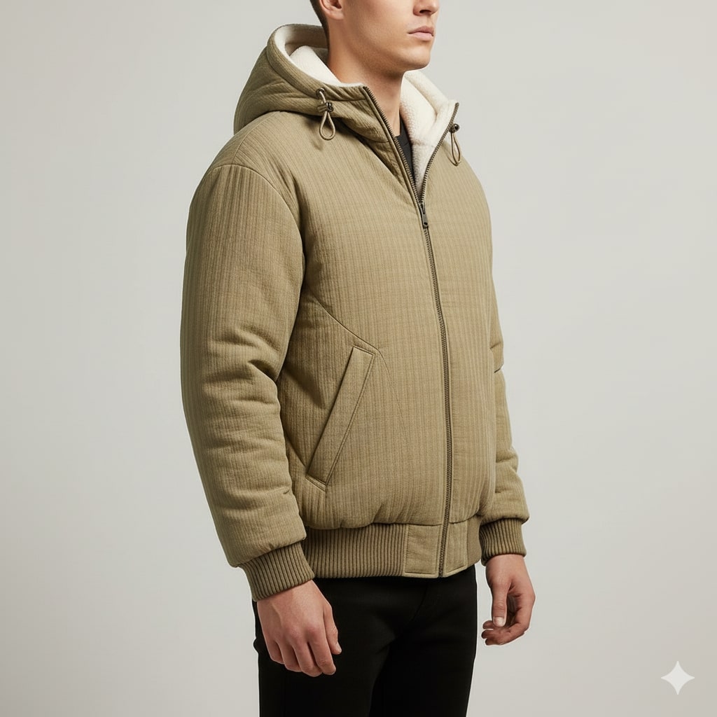 Kamal Men’s Sherpa Hoodie Jacket – Heavyweight Fleece Lined Quilted Zip-Up Jacket