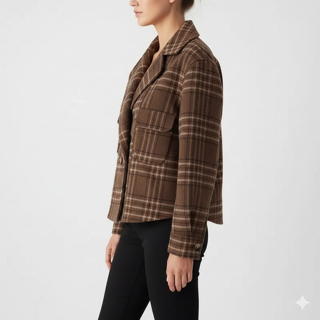 Chloé Women’s Plaid Wool Jacket – Double-Sided Wool with Cropped Jacket