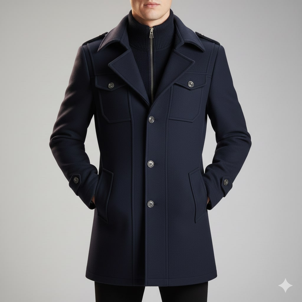 Orlando Men’s Wool Jacket – Wool Winter Coat with Tailored Collar & Utility Pocket
