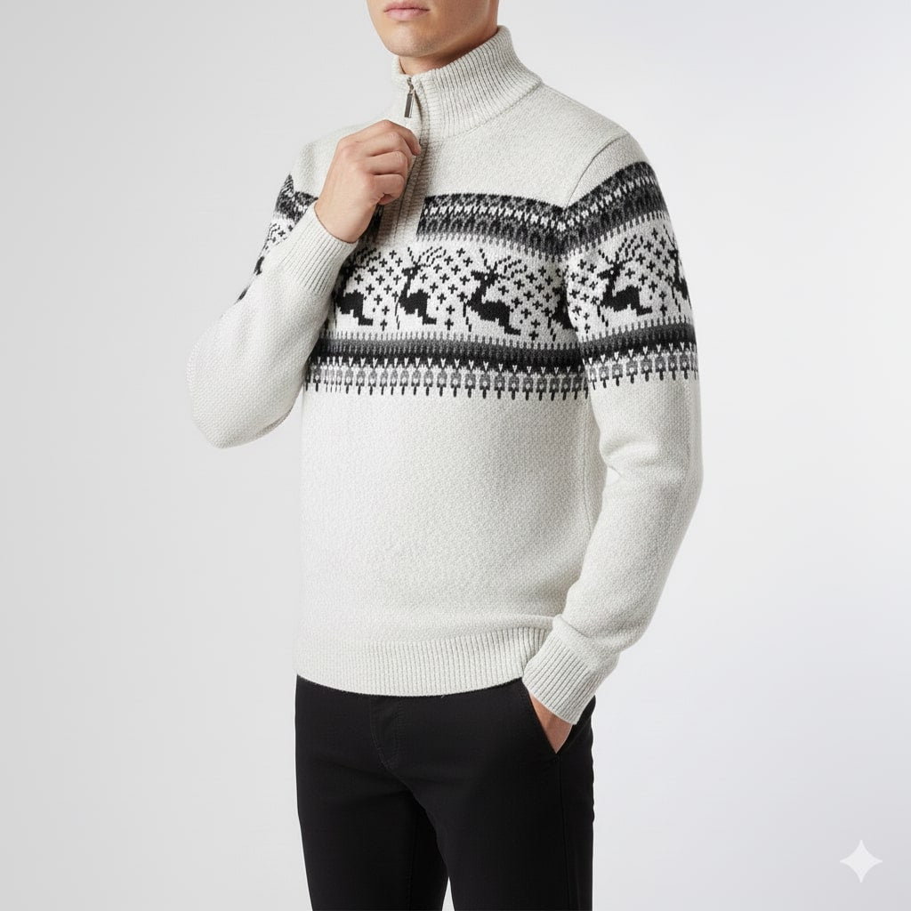 Mehdi Men's Christmas Sweater – Wool Knit Quarter-Zip Pullover