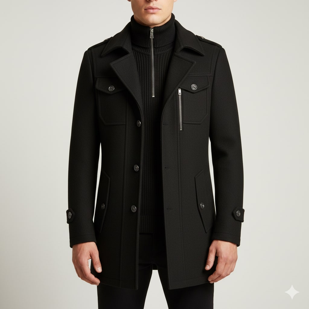 Orlando Men’s Wool Jacket – Wool Winter Coat with Tailored Collar & Utility Pocket