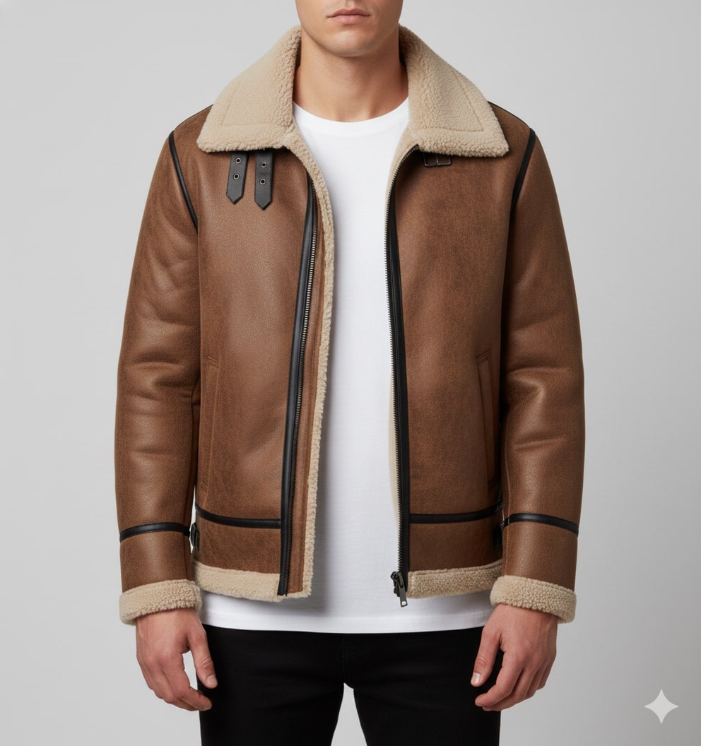 Daan Men's Shearling Jacket – Heavyweight Leather Jacket with Structured Fit