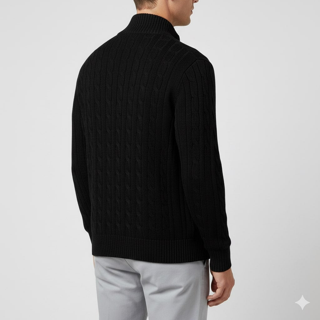 Denis Men’s Zip-Up Cardigan – Soft Wool  Cable Knit Mid-Weight Sweater