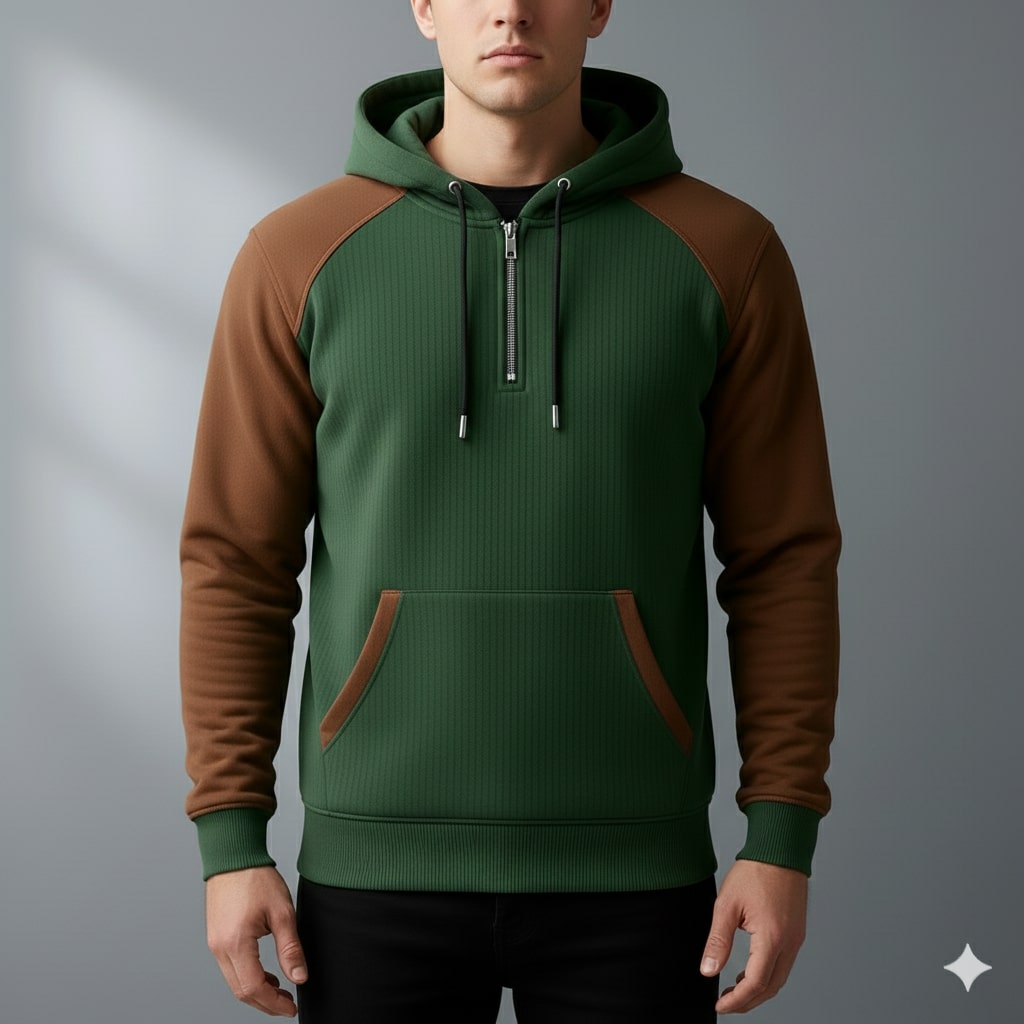 Carlos Men’s Quarter-Zip Hoodie – Corduroy Cotton Blend Sweatshirt with Contrast Panels