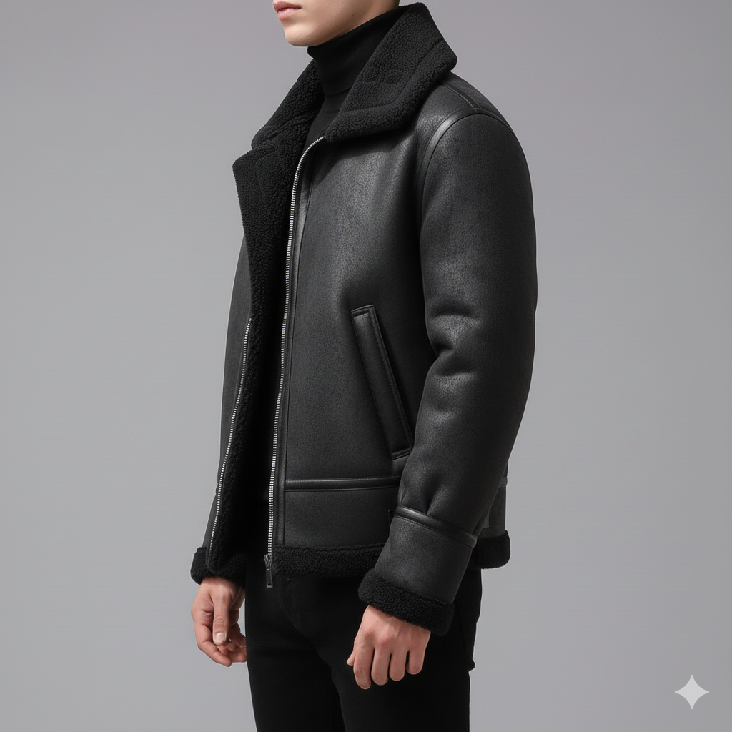 Johan Men’s Leather Jacket – Soft Shearling Lined Zip-Up Jacket